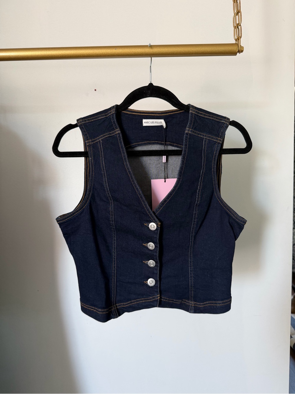 Avec Les Filles Blue Denim Button Vest